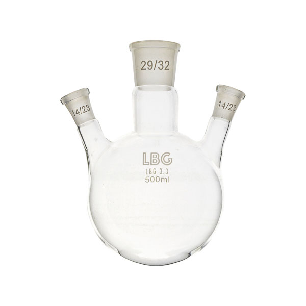 Flask, round bottom with three necks (side angle)