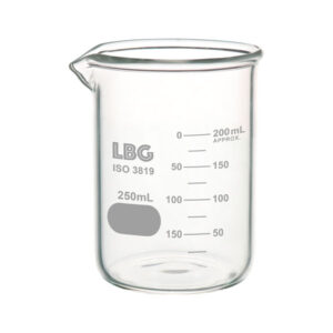 Thick-walled beaker, low form with double capacity scale, LBG