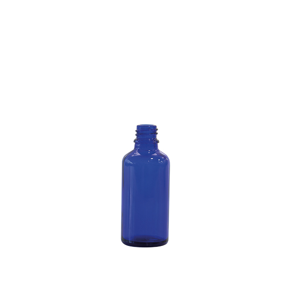 Blue glass bottle with DIN-18 screw cap