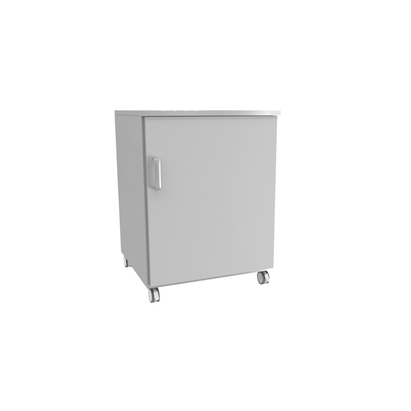 Auxiliar laboratory cabinet with wheels and one door