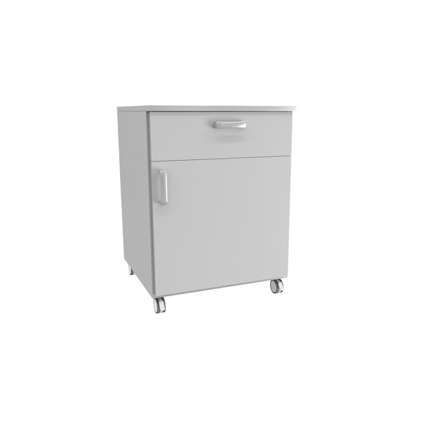 Auxiliar laboratory cabinet with wheels, one drawer and one door