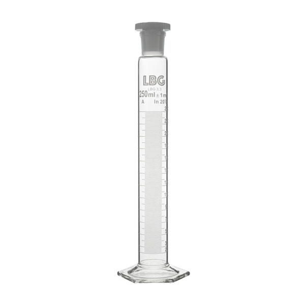 Measuring cylinder hexagonal base, with plastic stopper, class B