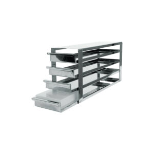 Racks for upright freezers with removable trays