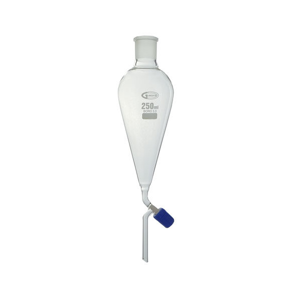 Separatory funnel, with screw type needle valve and plastic stopper, GLASSCO
