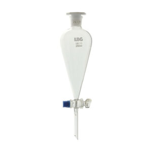 Separatory funnel, conical, with glass stopcock and plastic stopper