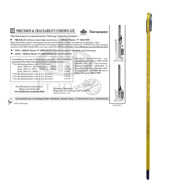 Thermometer with precision and traceability certificate, Alla France