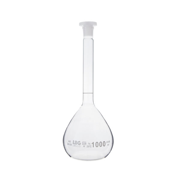 Volumetric flask class A with plastic stopper, LBG
