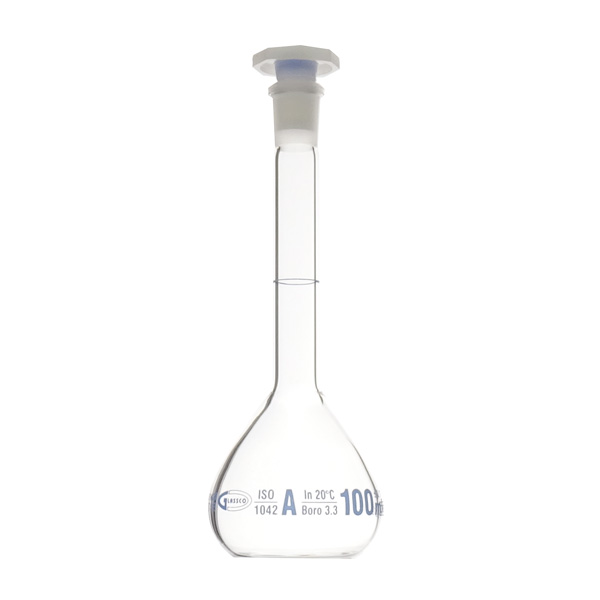 Volumetric flask class A with plastic stopper, GLASSCO